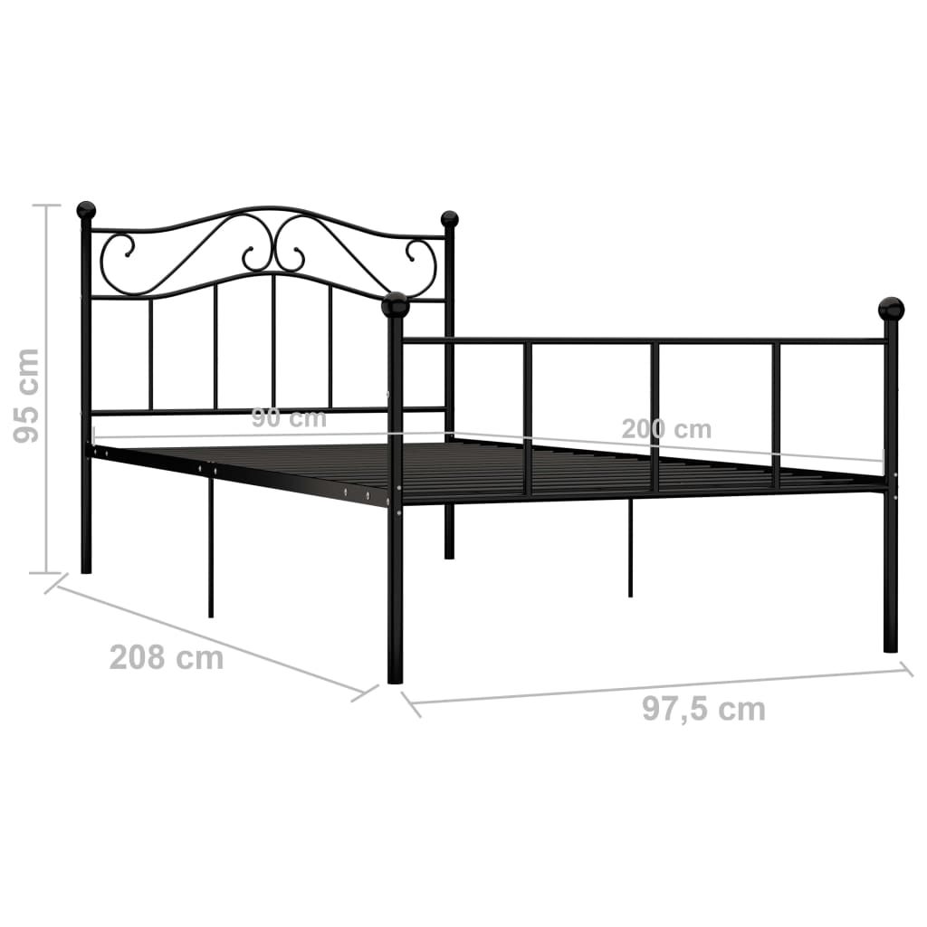 Okvir za krevet crni metalni 90 x 200 cm