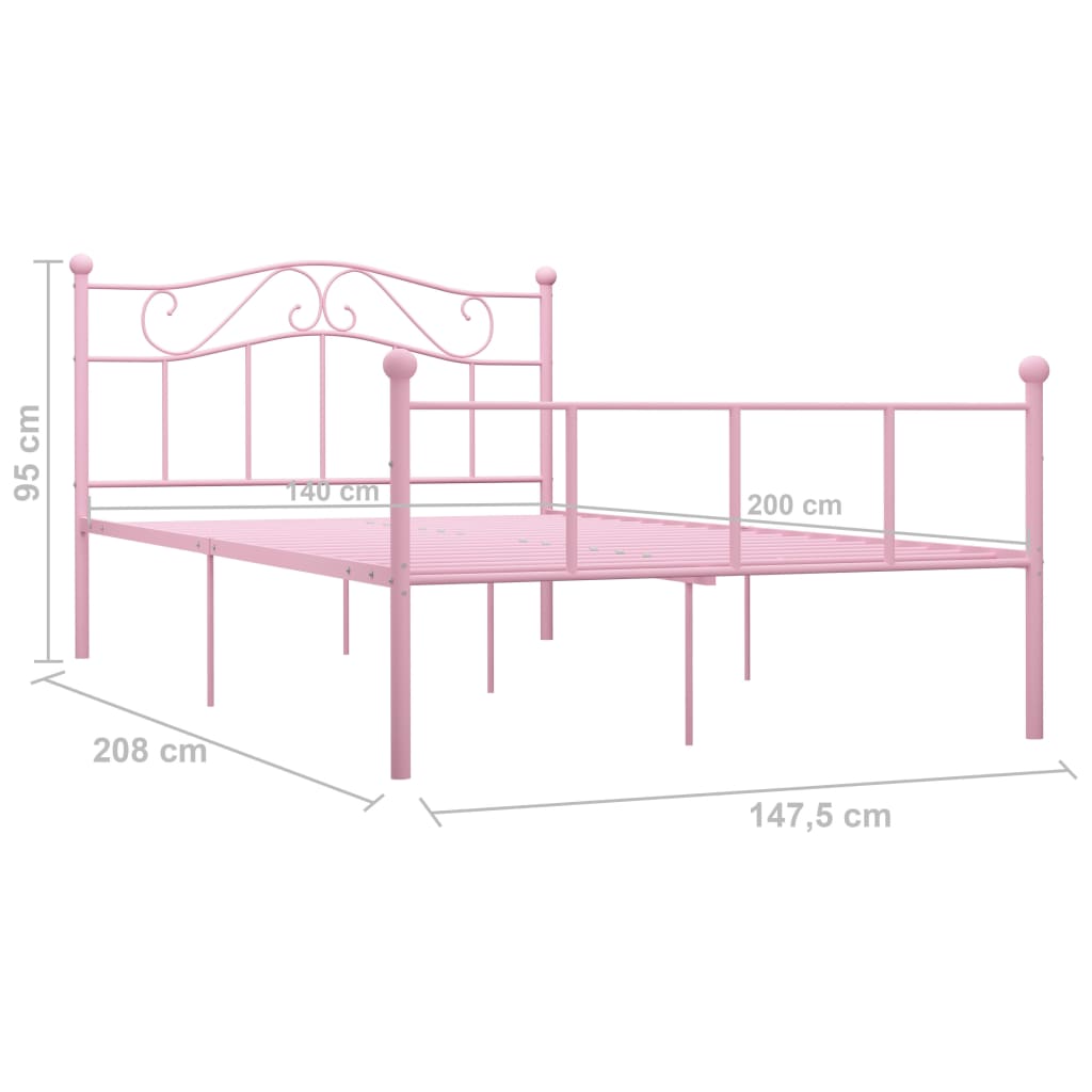 Okvir za krevet ružičasti metalni 140 x 200 cm