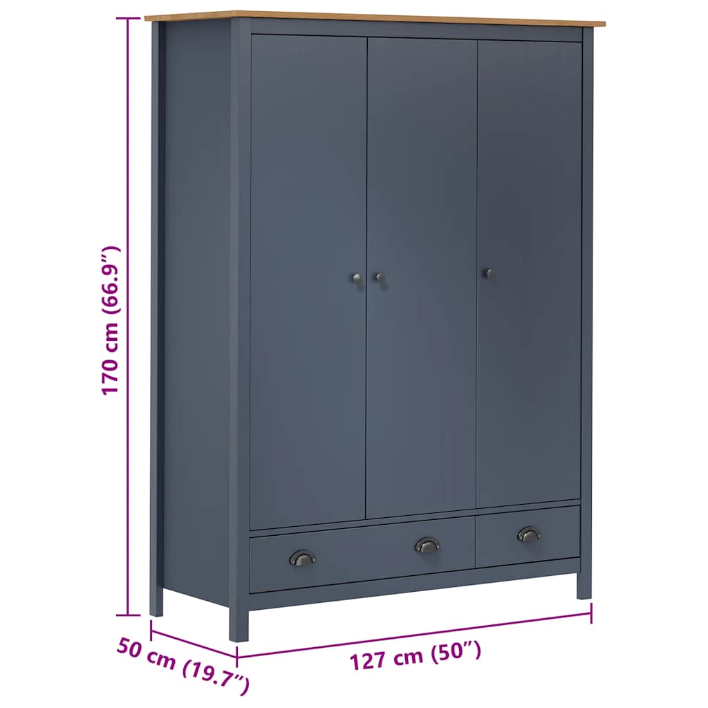 Trokrilni ormar Hill sivi 127 x 50 x 170 cm od masivne borovine
