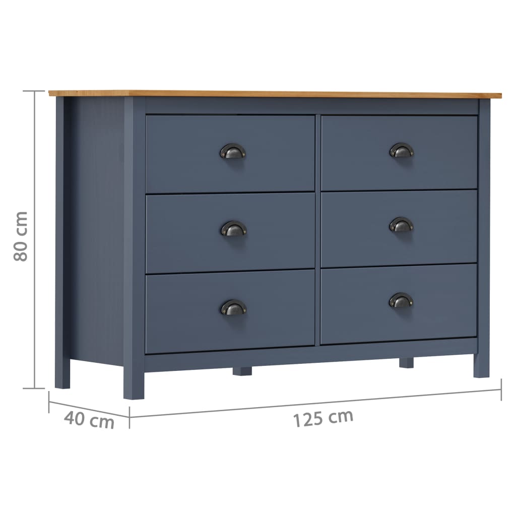 Komoda Hill siva 125 x 40 x 80 cm od masivne borovine