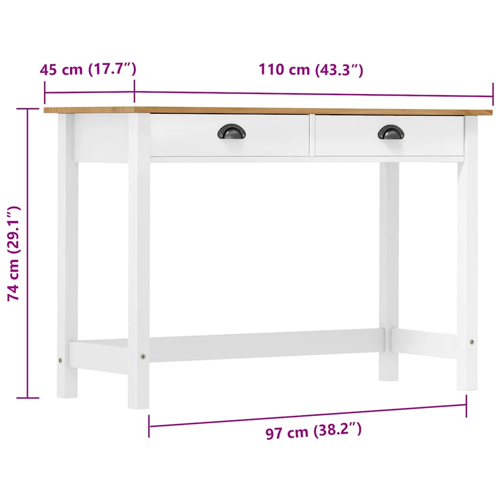 Konzolni stol Hill s 2 ladice 110x45x74 cm od masivne borovine