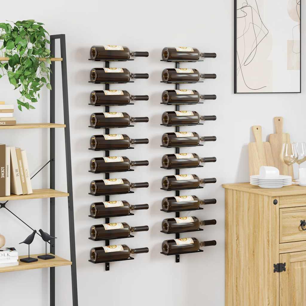 Zidni stalci za vino za 20 boca 2 kom crni metalni