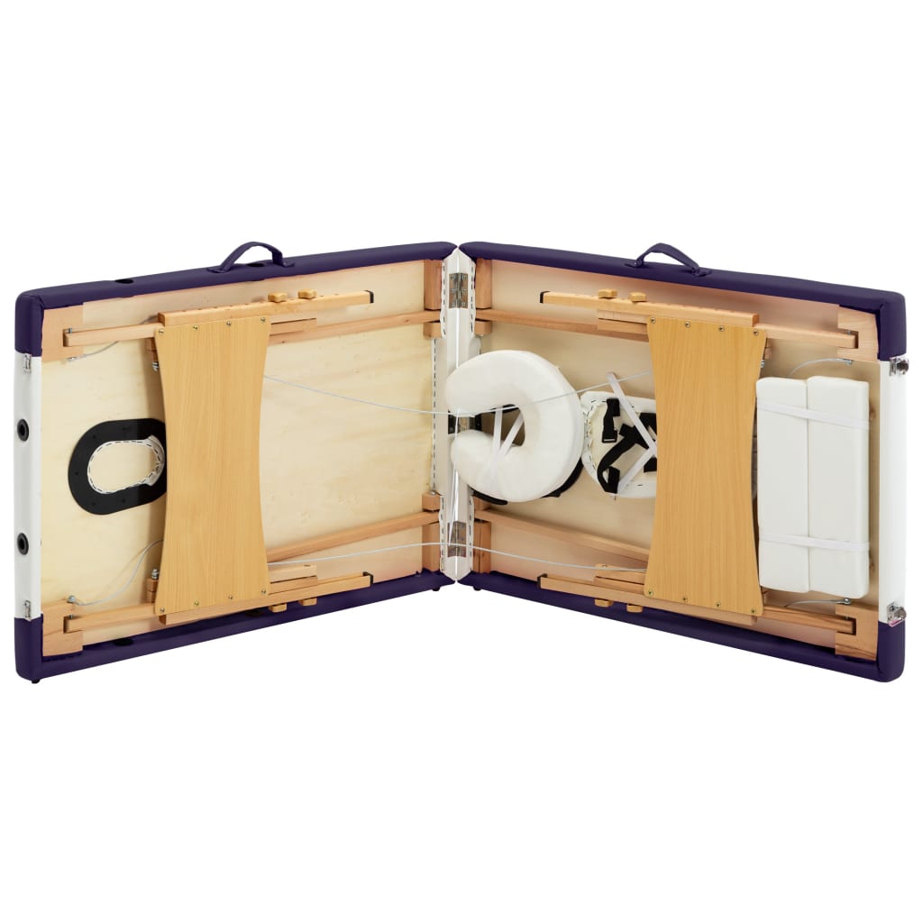 Sklopivi stol za masažu s 2 zone drveni bijelo-ljubičasti