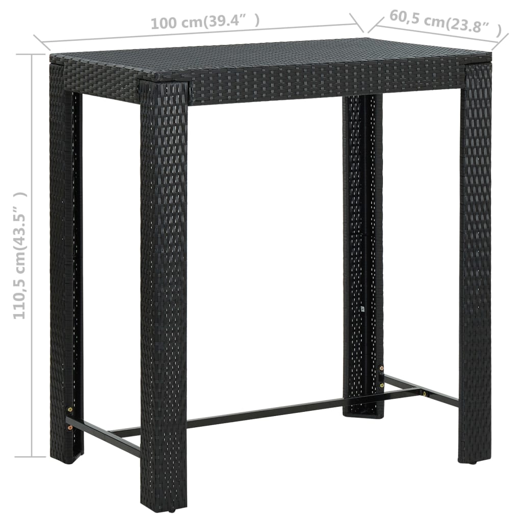 Vrtni barski stol crni 100 x 60,5 x 110,5 cm od poliratana