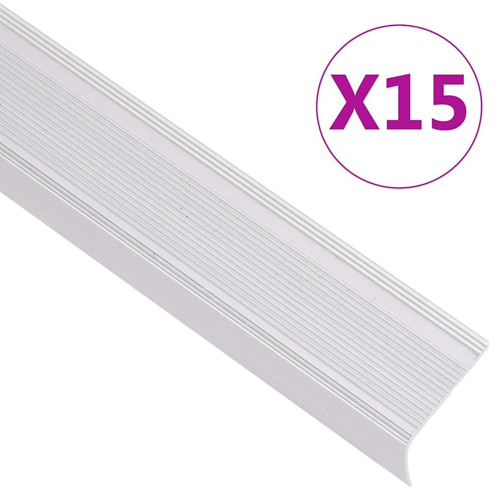 Rubnjaci za stepenice L-oblik 15 kom aluminijski 90 cm srebrni