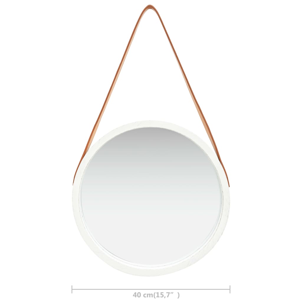 Zidno ogledalo s trakom 40 cm bijelo