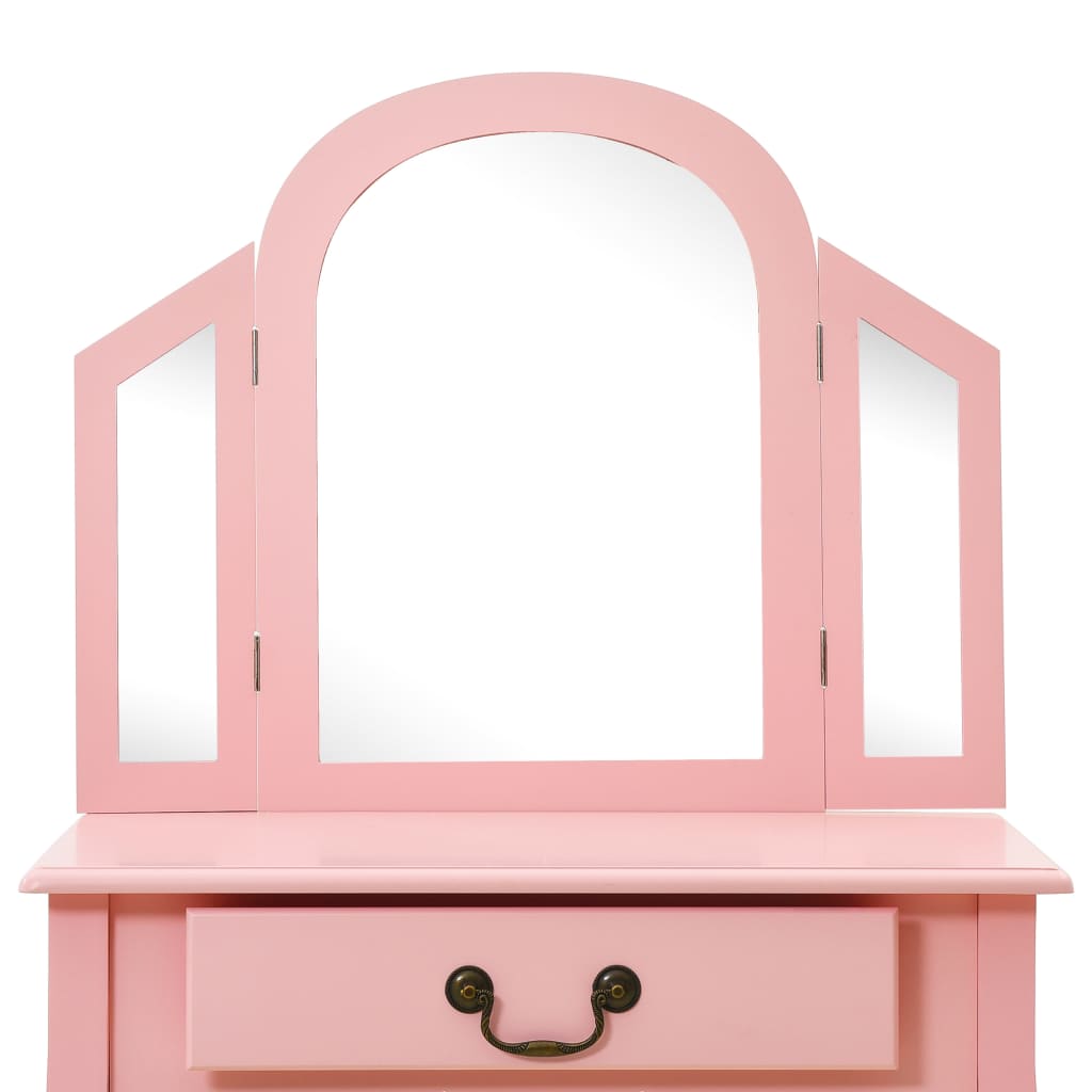 Toaletni stolić sa stolcem rozi 65x36x128 cm paulovnija i MDF