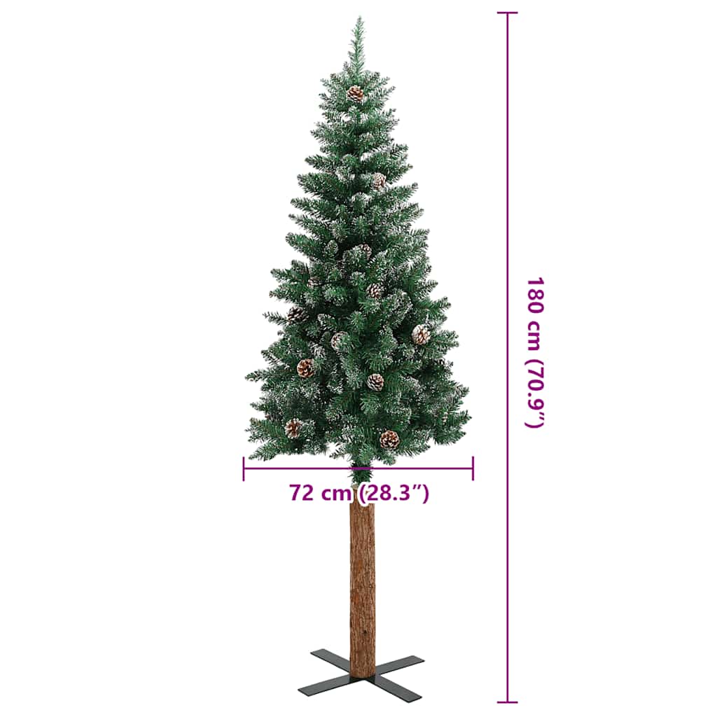 Tanko božićno drvce s pravim drvom i snijegom zeleno 180 cm