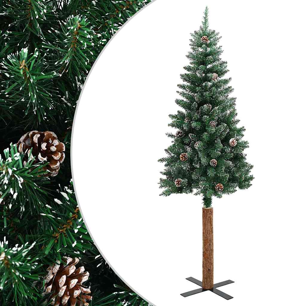 Tanko božićno drvce s pravim drvom i snijegom zeleno 210 cm
