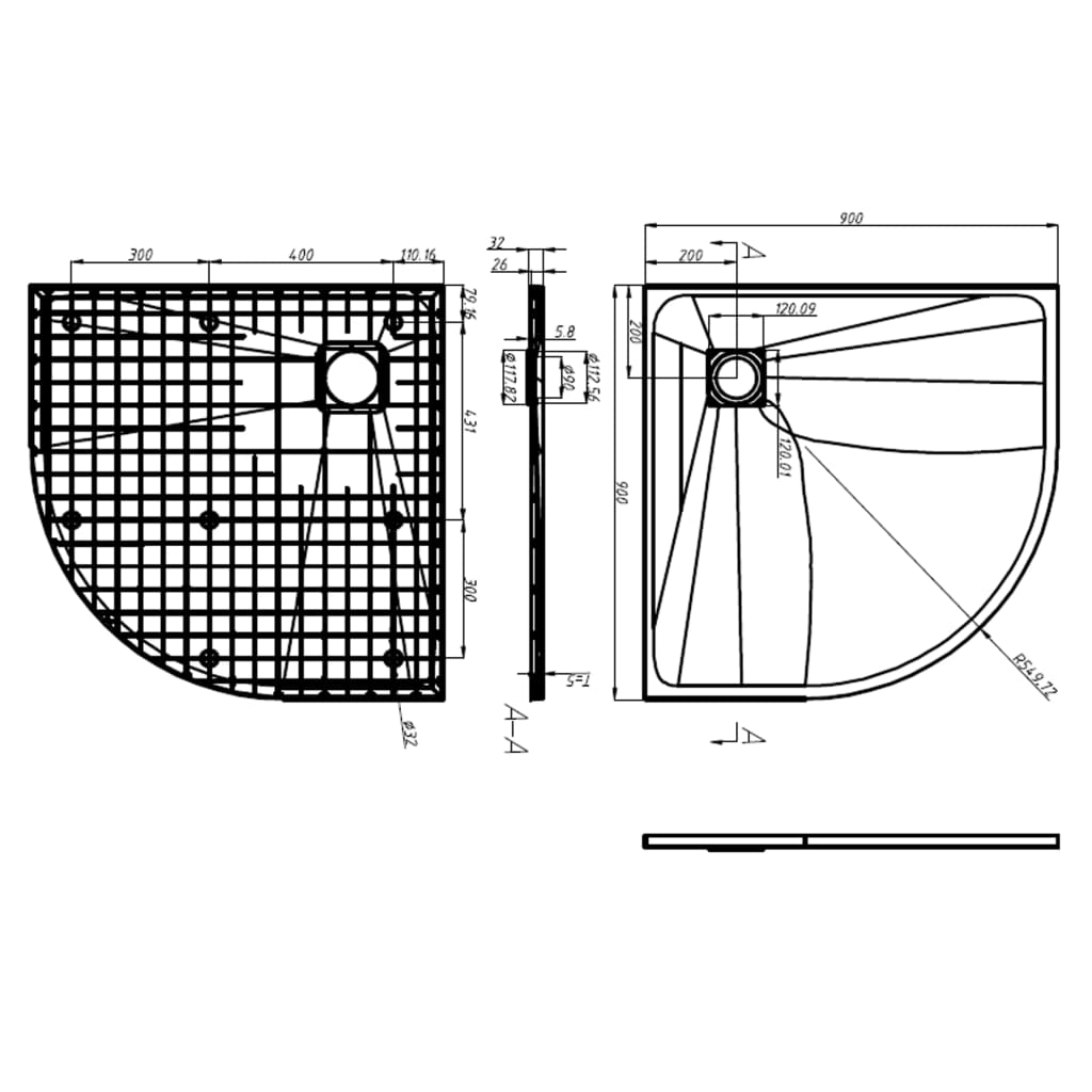 Tuš-kada SMC crna 90 x 90 cm