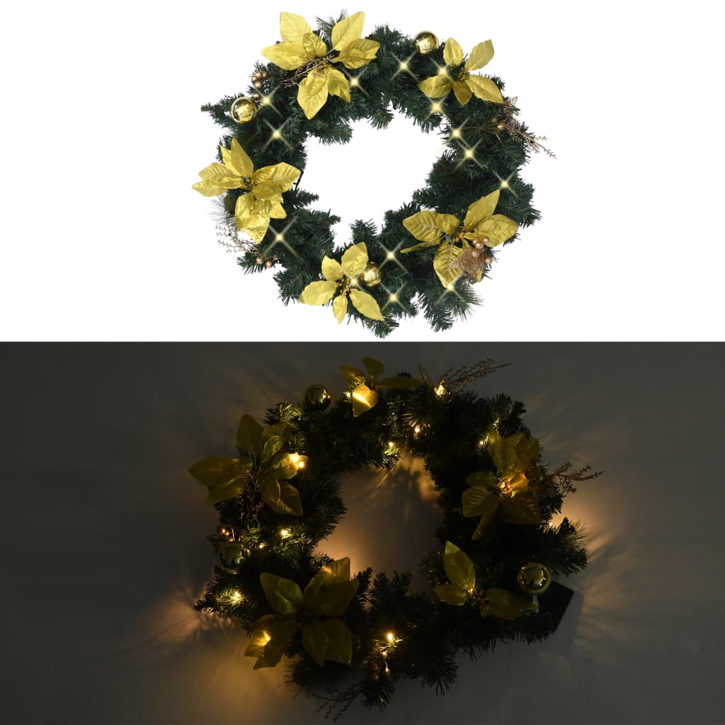 Božićni vijenac s LED svjetlima zeleni 60 cm PVC