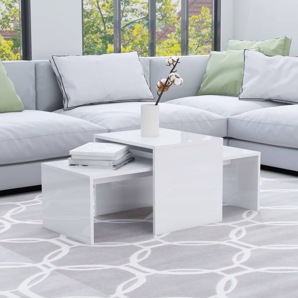Set stolića za kavu visoki sjaj bijeli 100 x 48 x 40 cm drveni
