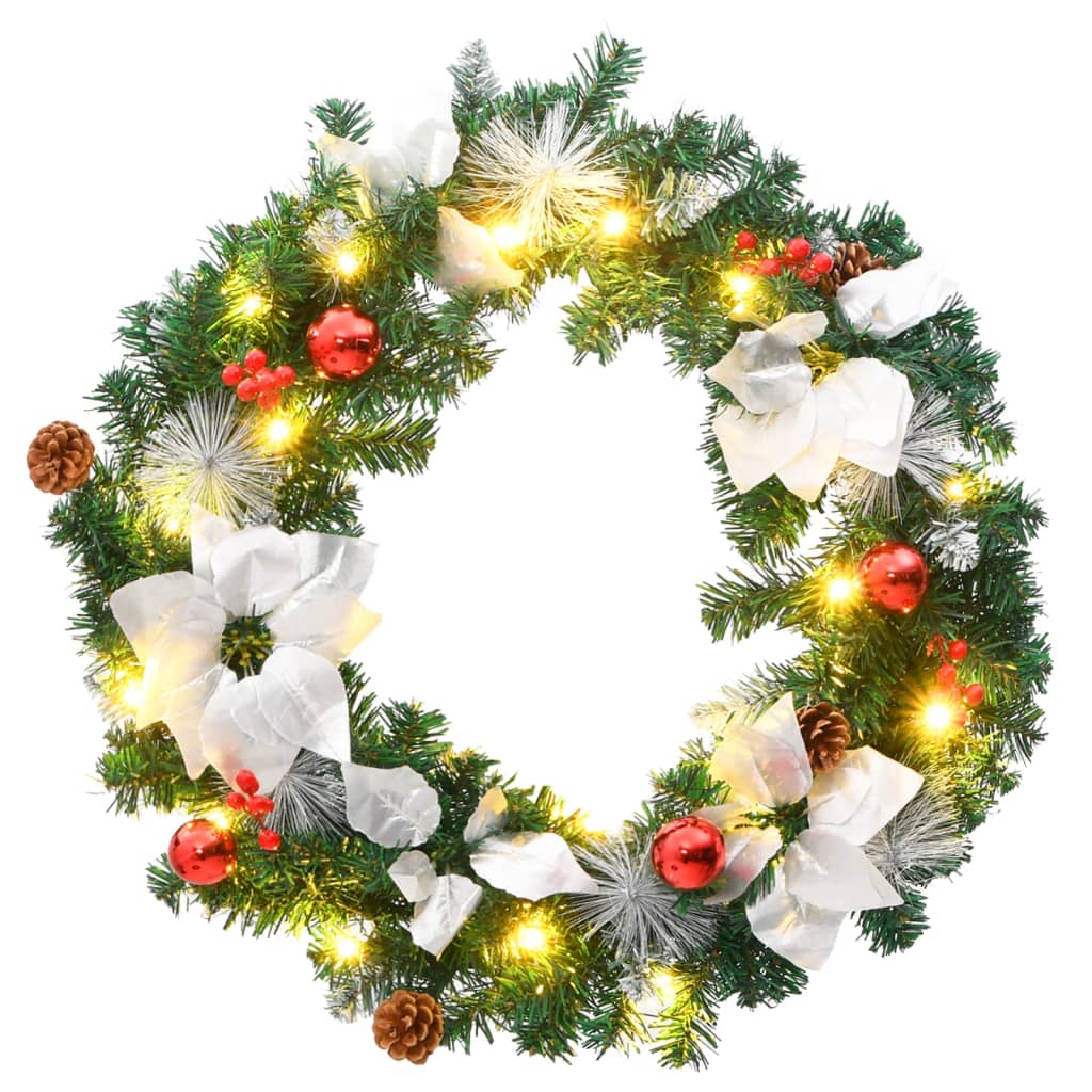 Božićni vijenac s LED svjetlima zeleni 60 cm PVC