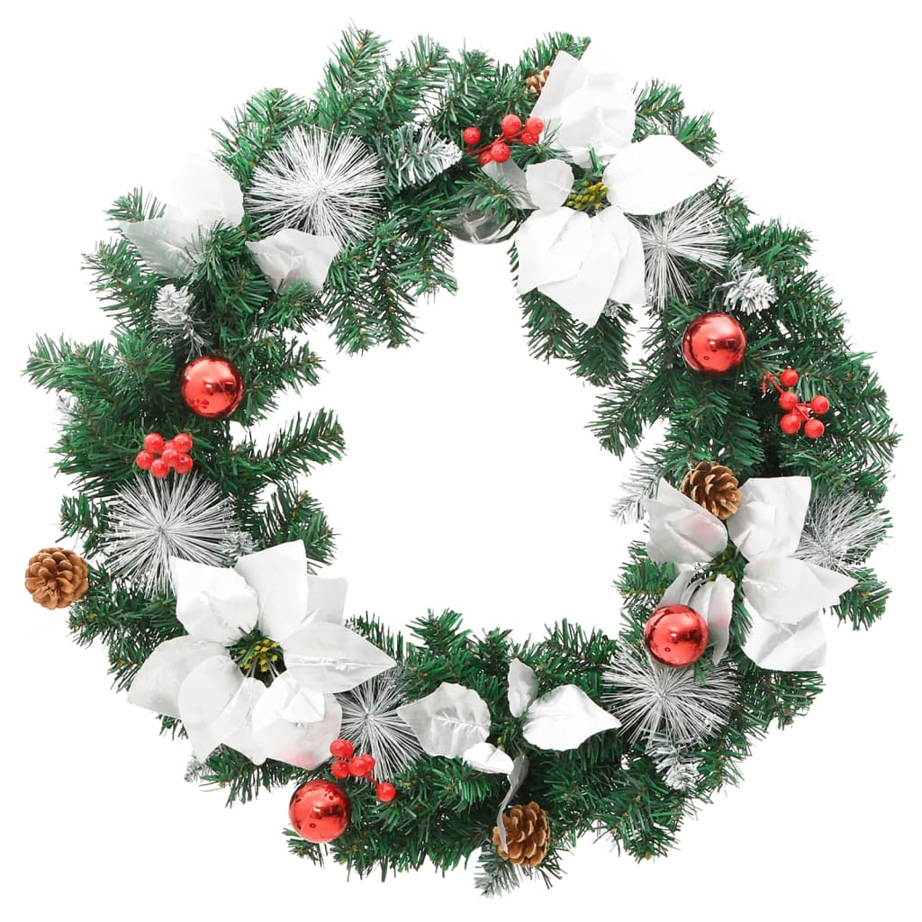 Božićni vijenac s LED svjetlima zeleni 60 cm PVC