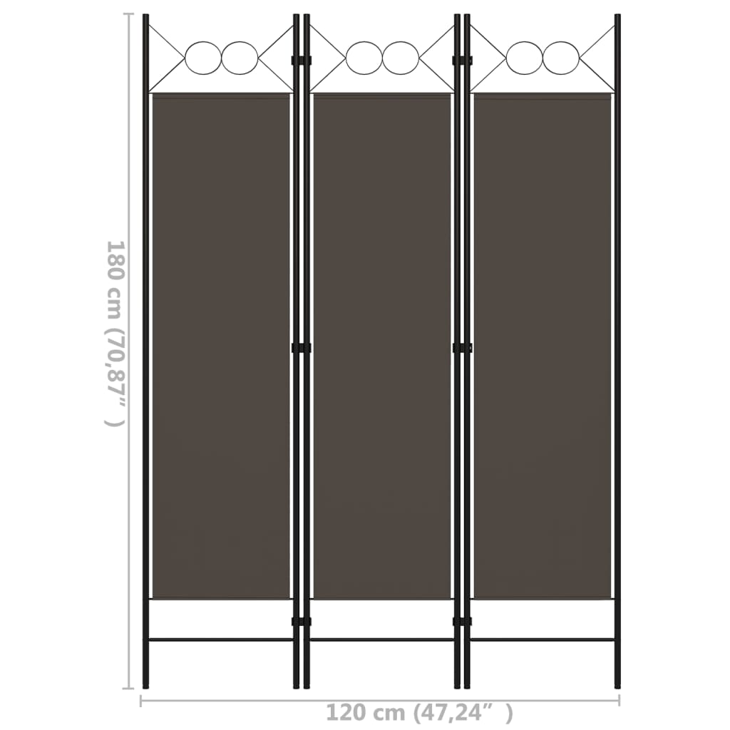 Sobna pregrada s 3 panela antracit 120 x 180 cm