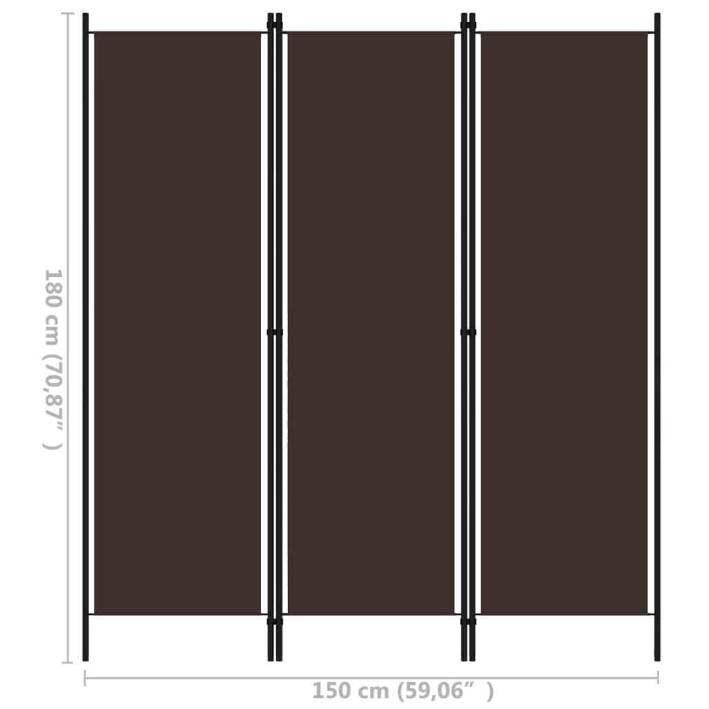 Sobna pregrada s 3 panela smeđa 150 x 180 cm