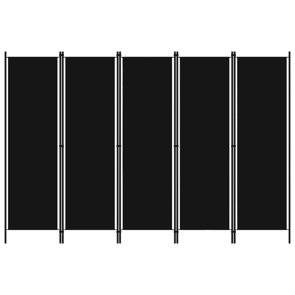 Sobna pregrada s 5 panela crna 250 x 180 cm