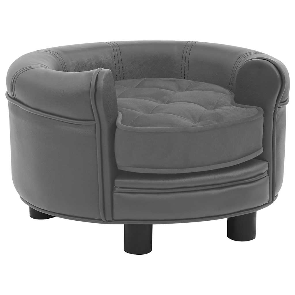 Sofa za pse siva 48 x 48 x 32 cm od pliša i umjetne kože