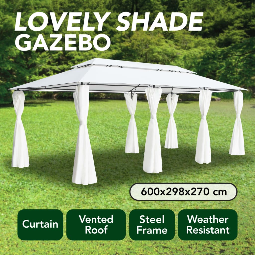 Sjenica sa zastorima 600 x 298 x 270 cm bijela 180 g/m²