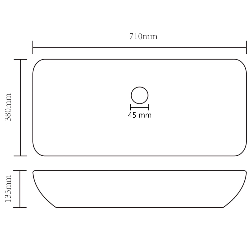 Luksuzni pravokutni umivaonik mat tamnosivi 71x38 cm keramički