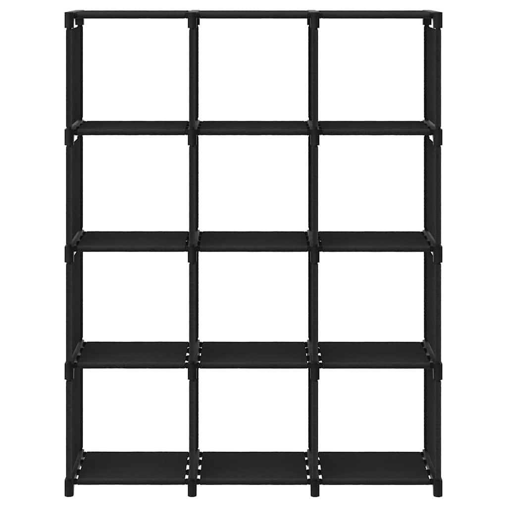 Police za izlaganje s 12 kocki od tkanine 103x30x141 cm crne