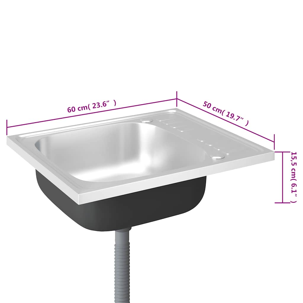 Kuhinjski sudoper s cjedilom srebrni 600 x 500 x 155 mm čelični