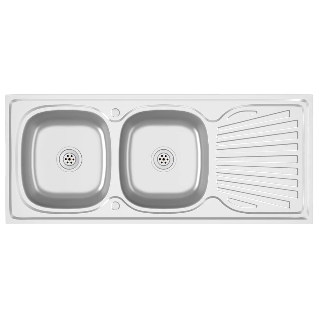 Kuhinjski sudoper s dva korita srebrni 1200x500x155 mm čelični