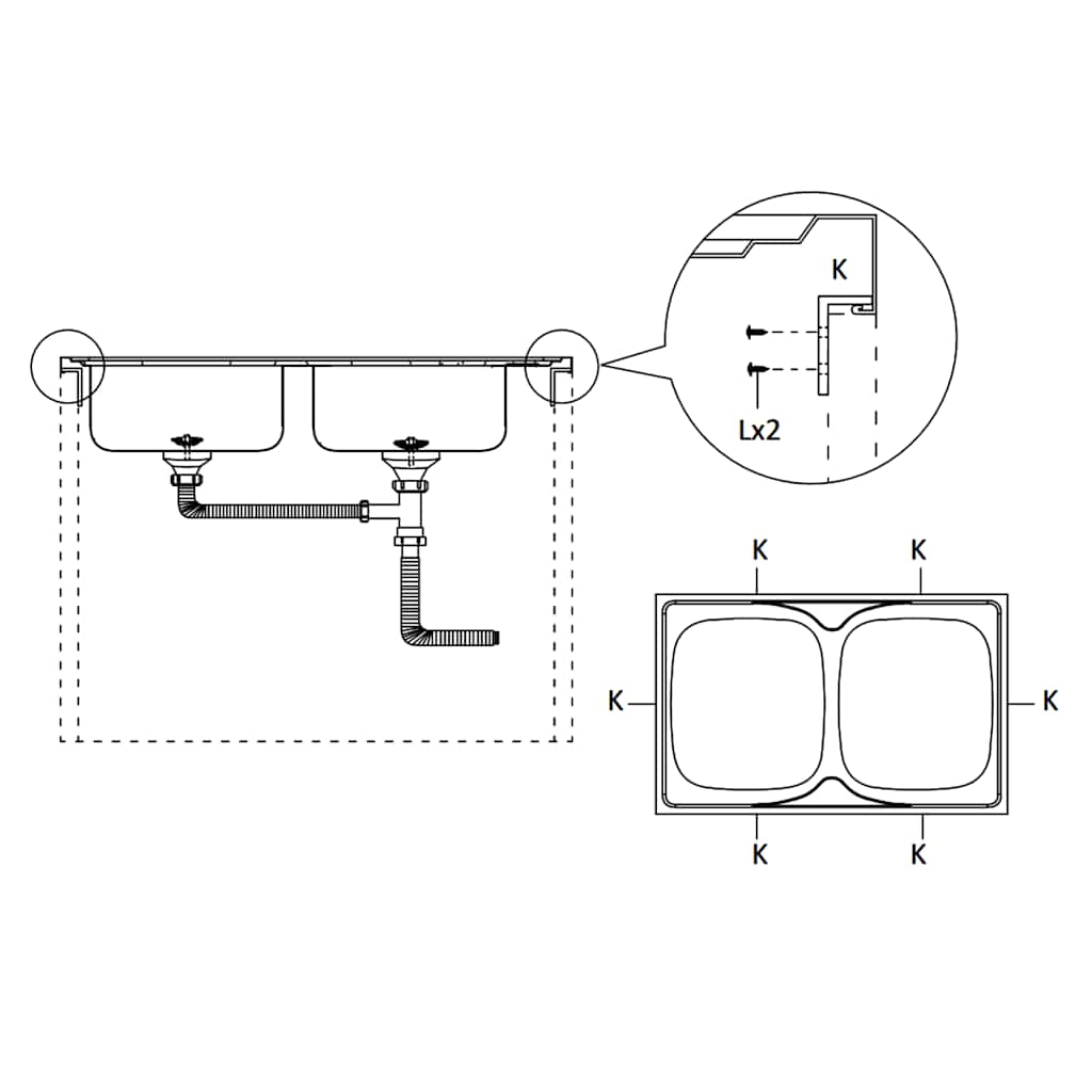 Kuhinjski sudoper s dva korita srebrni 1200x600x155 mm čelični