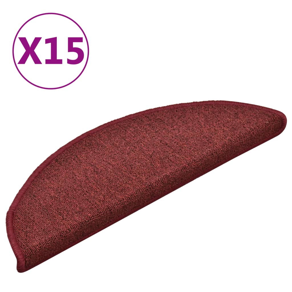 Prostirke za stepenice 15 kom 56x17x3 cm bordo poluokrugle