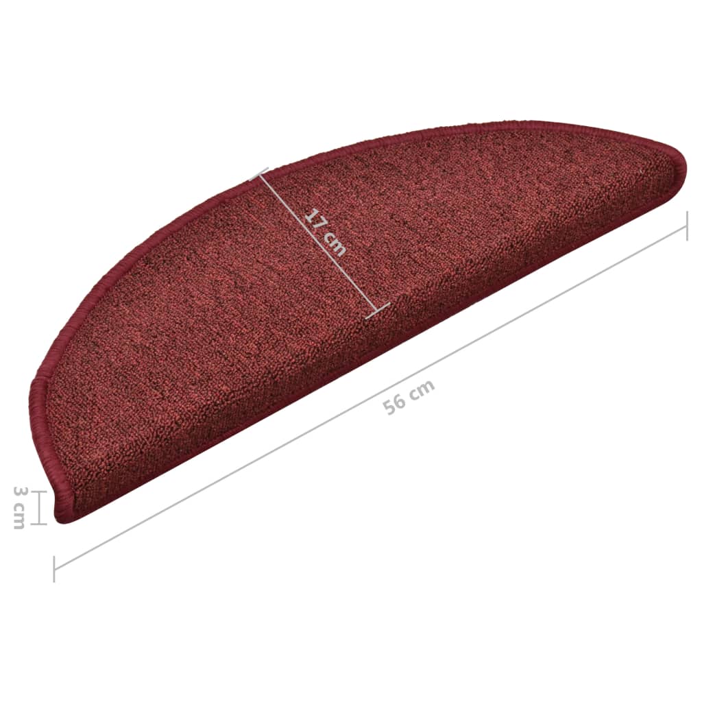 Prostirke za stepenice 15 kom 56x17x3 cm bordo poluokrugle