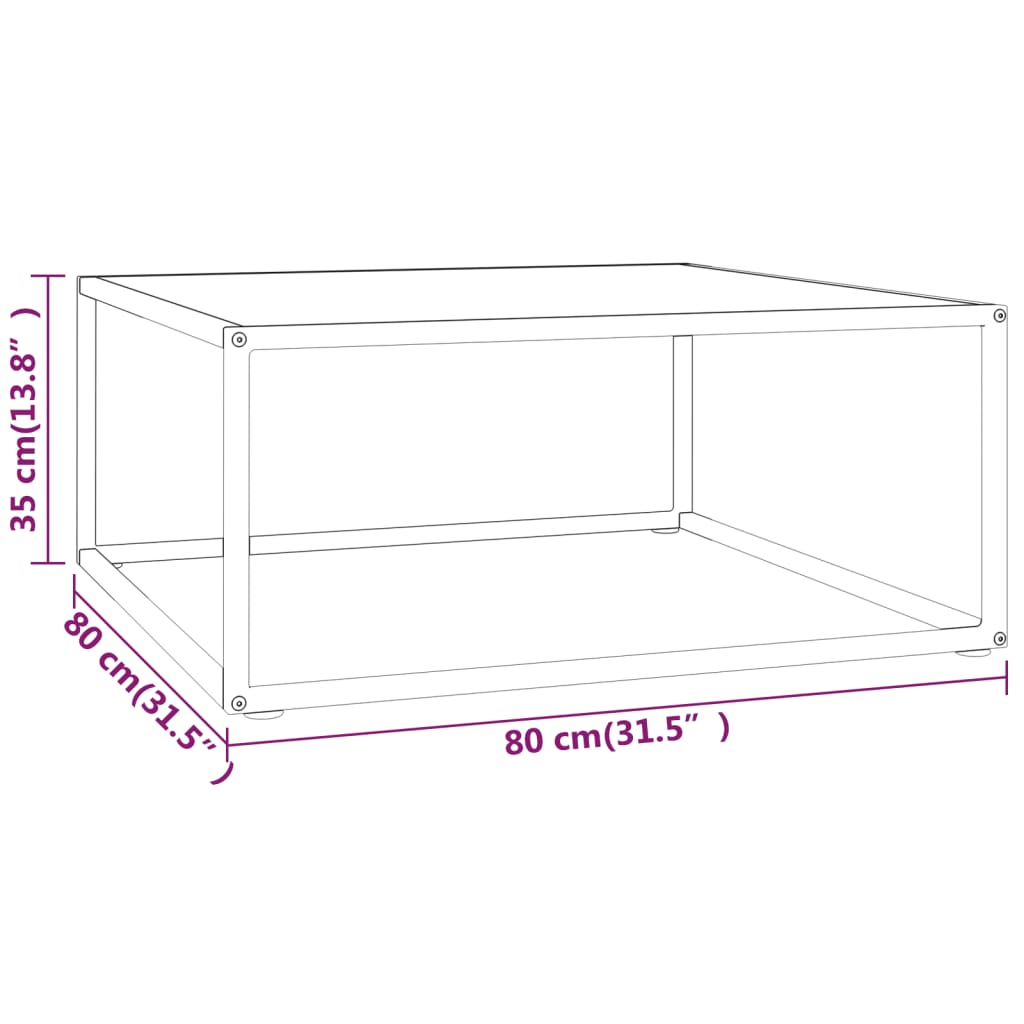 Stolić za kavu crni s bijelim mramornim staklom 80 x 80 x 35 cm