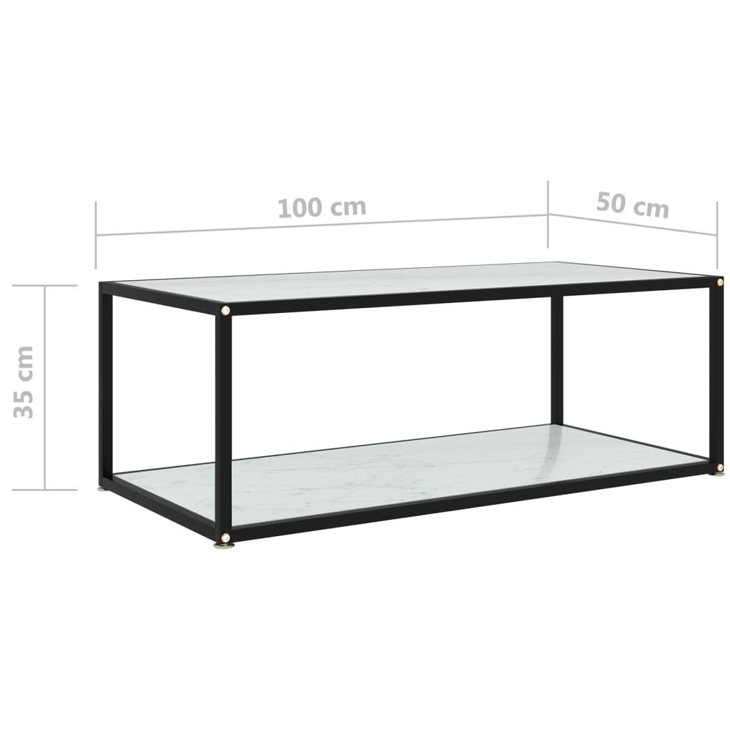 Stolić za kavu bijeli 100 x 50 x 35 cm od kaljenog stakla