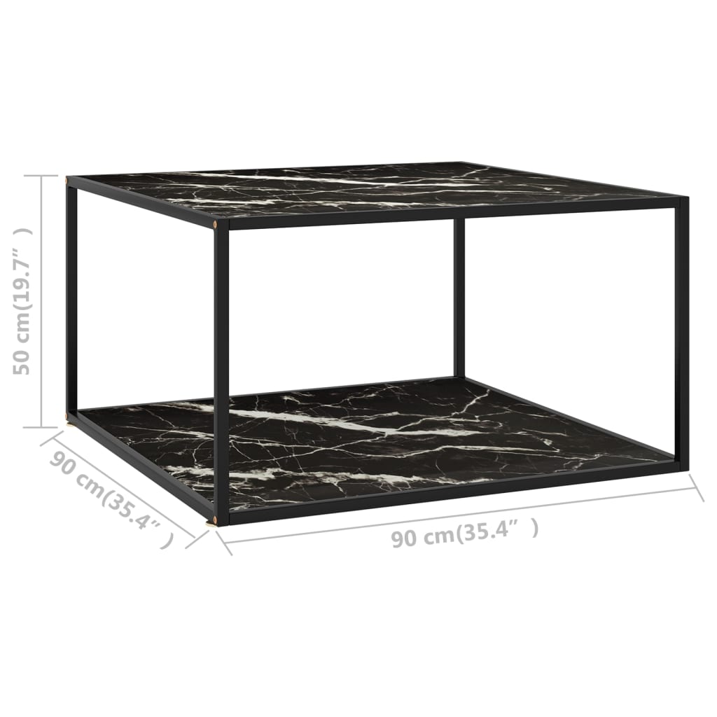 Stolić za kavu crni s crnim mramornim staklom 90 x 90 x 50 cm