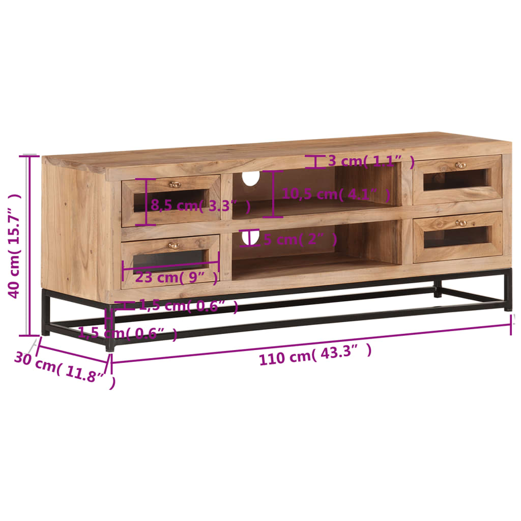 TV ormarić 110 x 30 x 40 cm od masivnog bagremovog drva