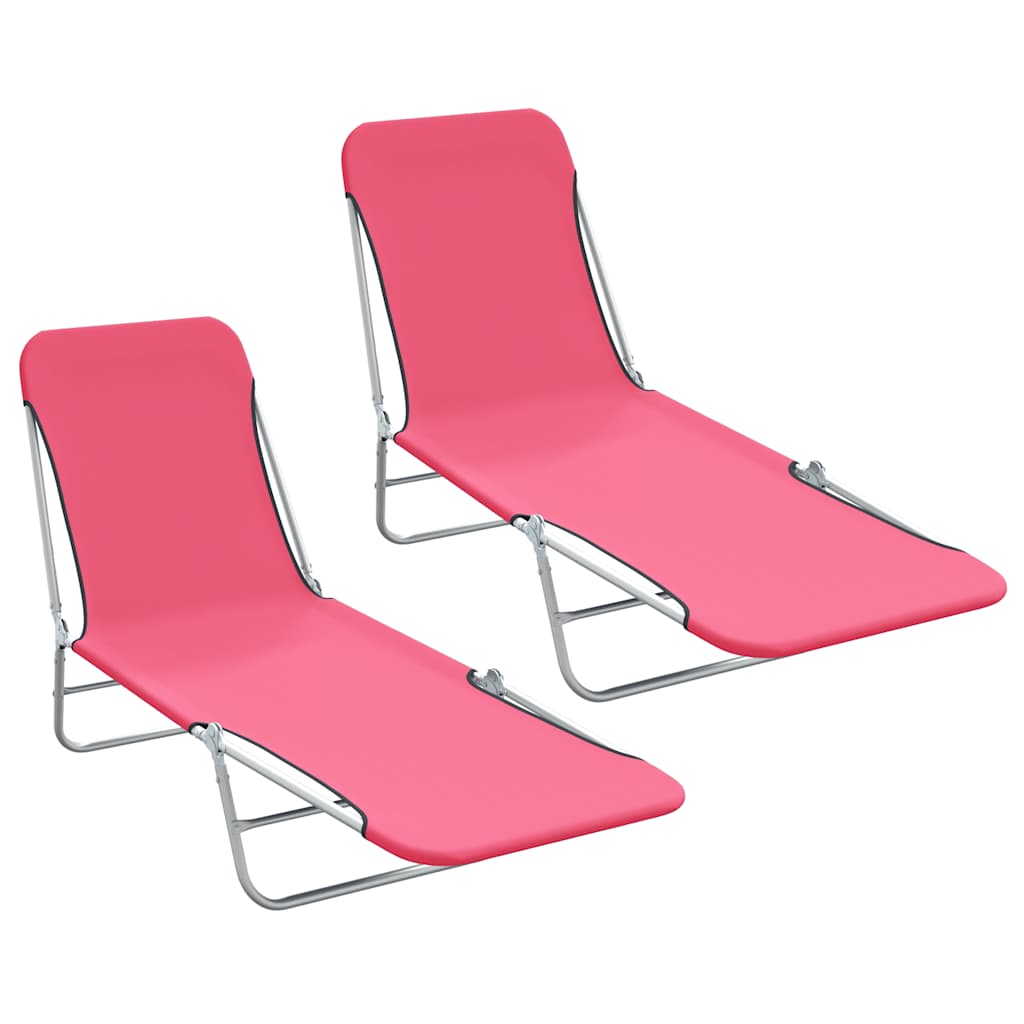 Sklopive ležaljke za sunčanje 2 kom od čelika i tkanine roze