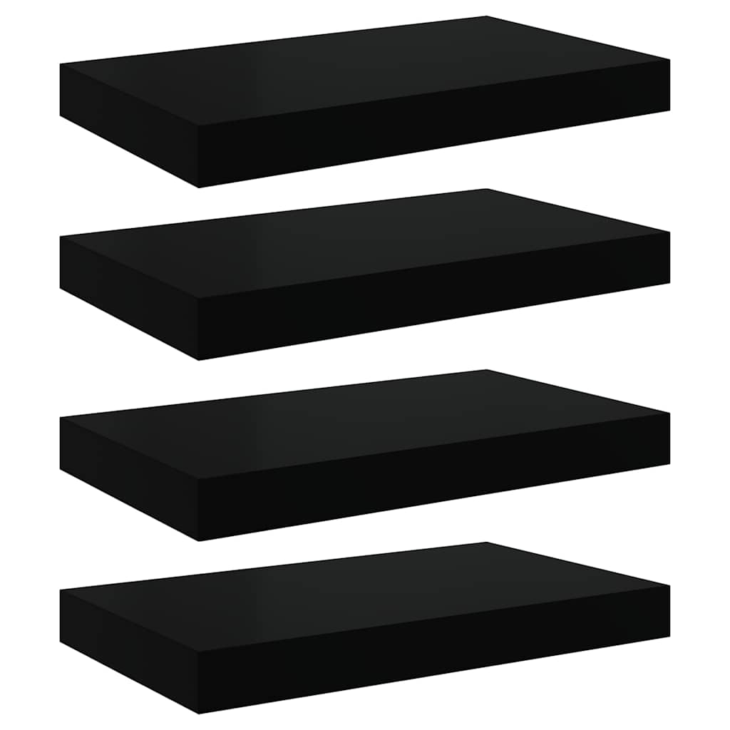 Plutajuće zidne police 4 kom sjajne crne 40 x 23 x 3,8 cm MDF