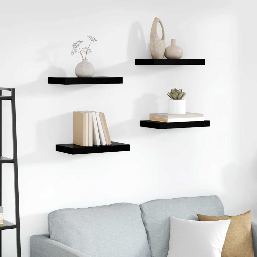 Plutajuće zidne police 4 kom sjajne crne 40 x 23 x 3,8 cm MDF