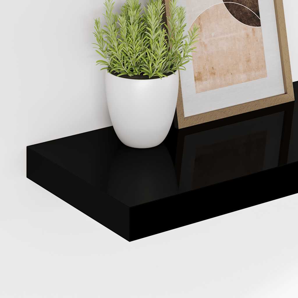 Plutajuće zidne police 2 kom sjajne crne 50 x 23 x 3,8 cm MDF