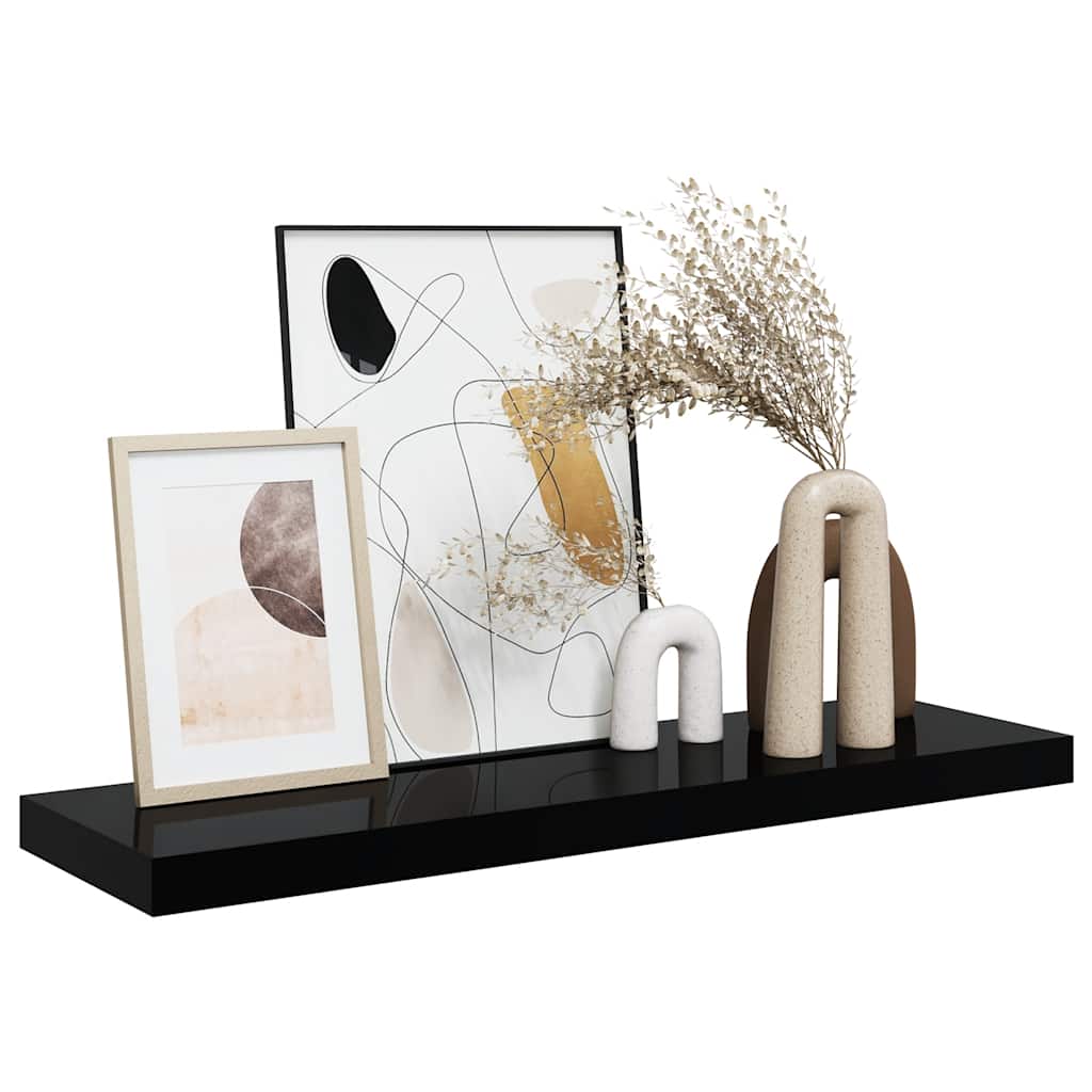 Plutajuća zidna polica visoki sjaj crna 80 x 23,5 x 3,8 cm MDF
