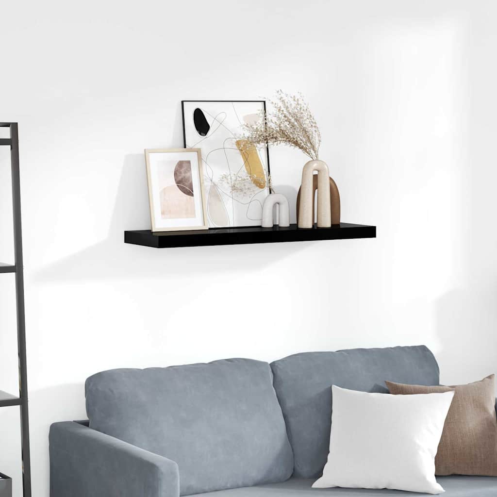 Plutajuća zidna polica visoki sjaj crna 80 x 23,5 x 3,8 cm MDF