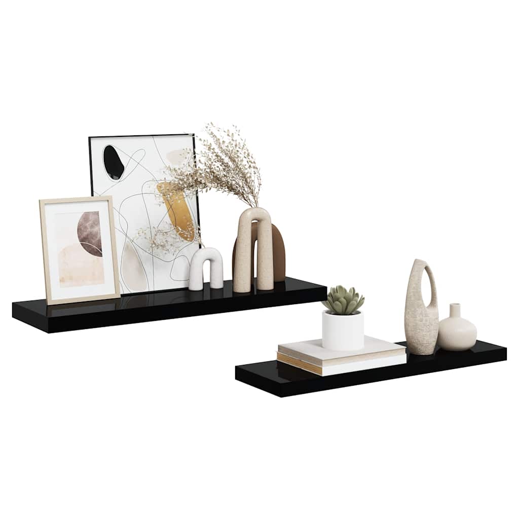Plutajuće zidne police 2 kom sjajne crne 80 x 23,5 x 3,8 cm MDF