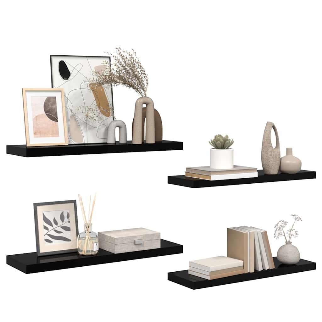 Plutajuće zidne police 4 kom sjajne crne 80 x 23,5 x 3,8 cm MDF