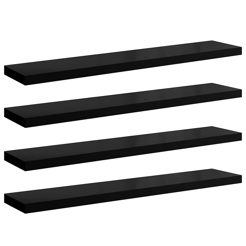Plutajuće zidne police 4 kom sjajne crne 120x23,5x3,8 cm MDF