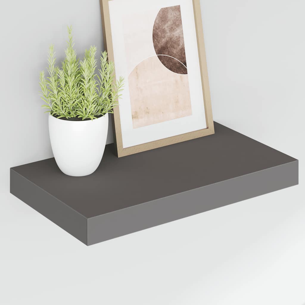 Plutajuća zidna polica visoki sjaj siva 40 x 23 x 3,8 cm MDF