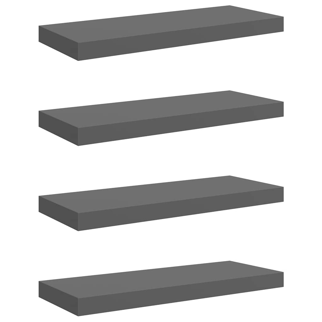 Plutajuće zidne police 4 kom sjajne sive 60 x 23,5 x 3,8 cm MDF