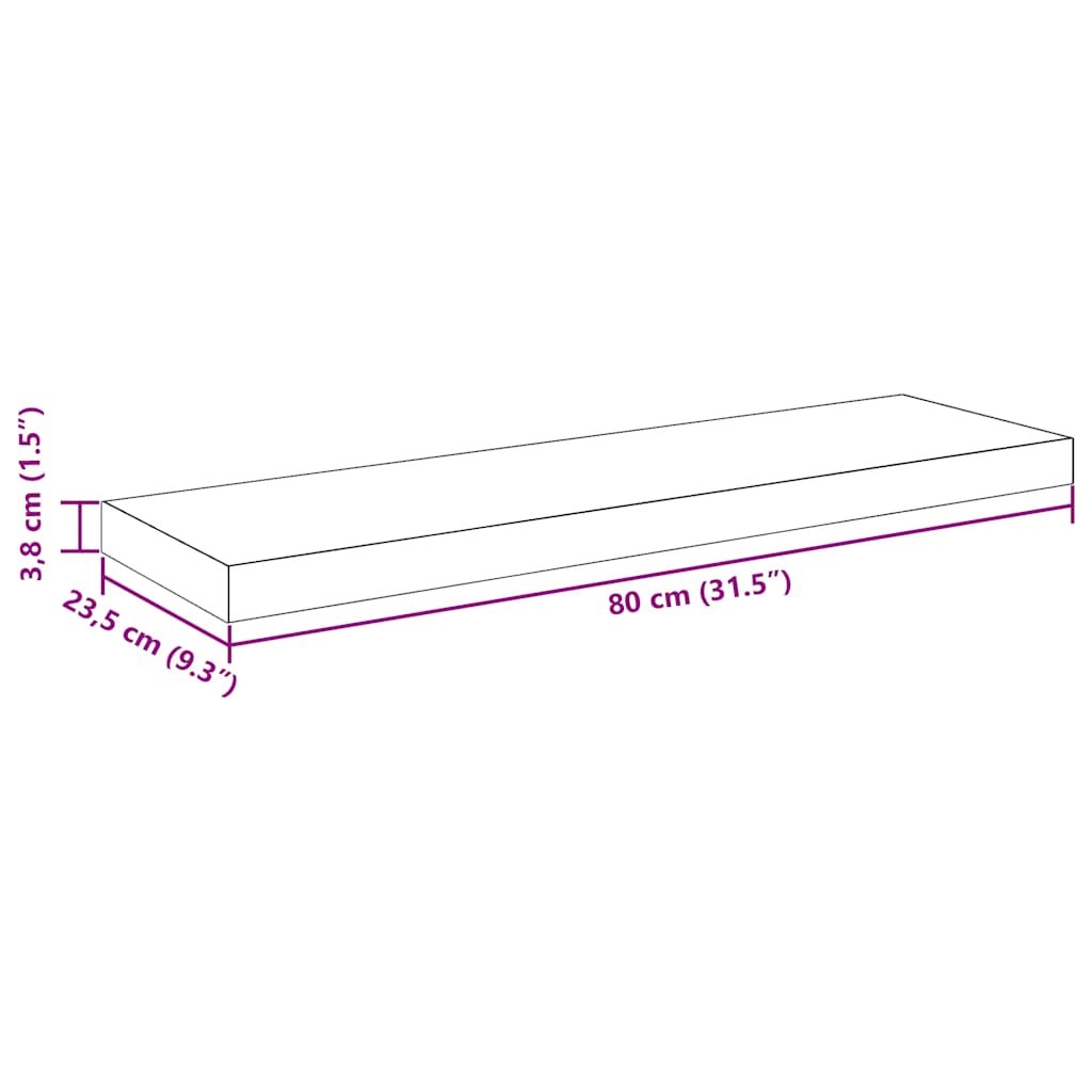 Plutajuća zidna polica visoki sjaj siva 80 x 23,5 x 3,8 cm MDF