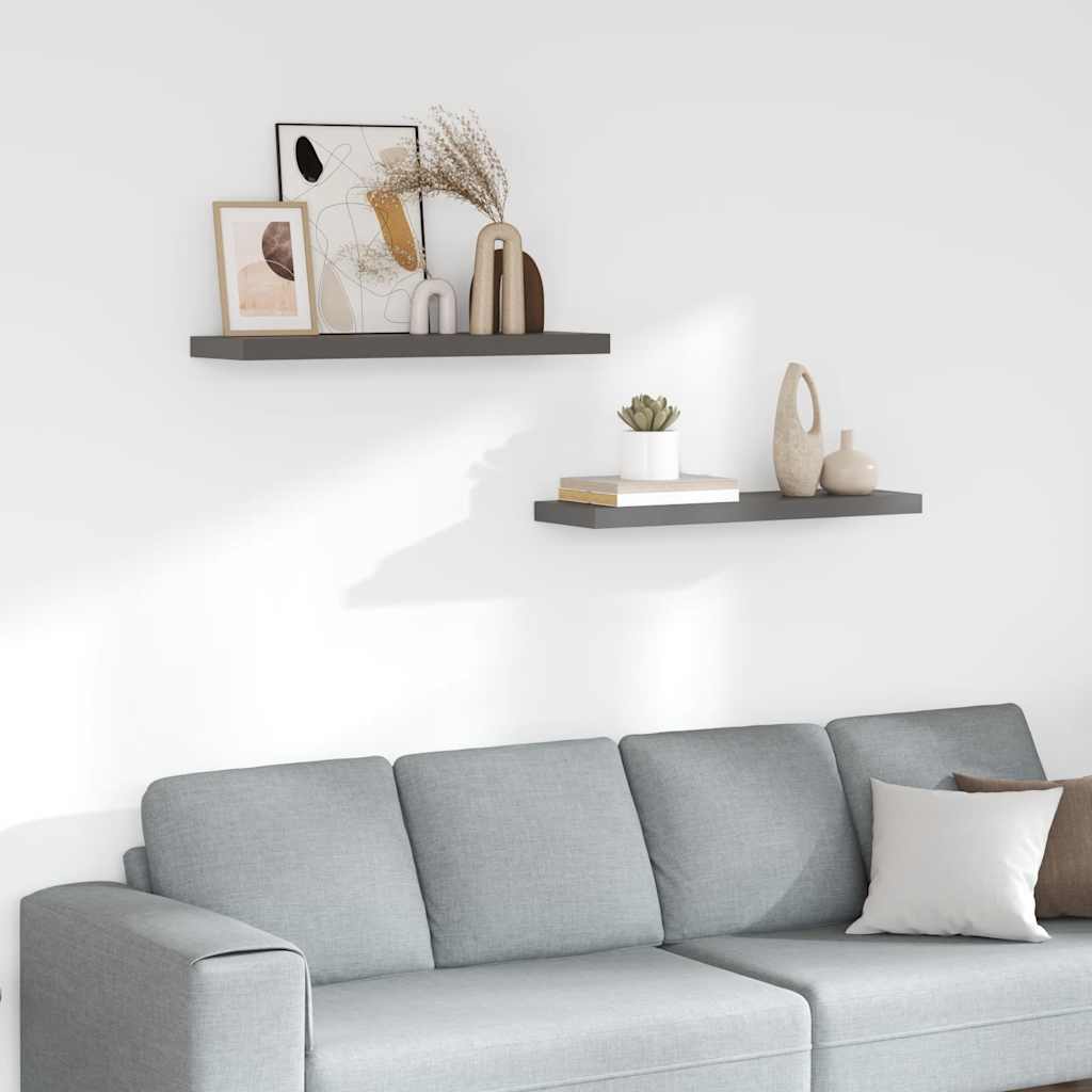 Plutajuće zidne police 2 kom sjajne sive 80 x 23,5 x 3,8 cm MDF