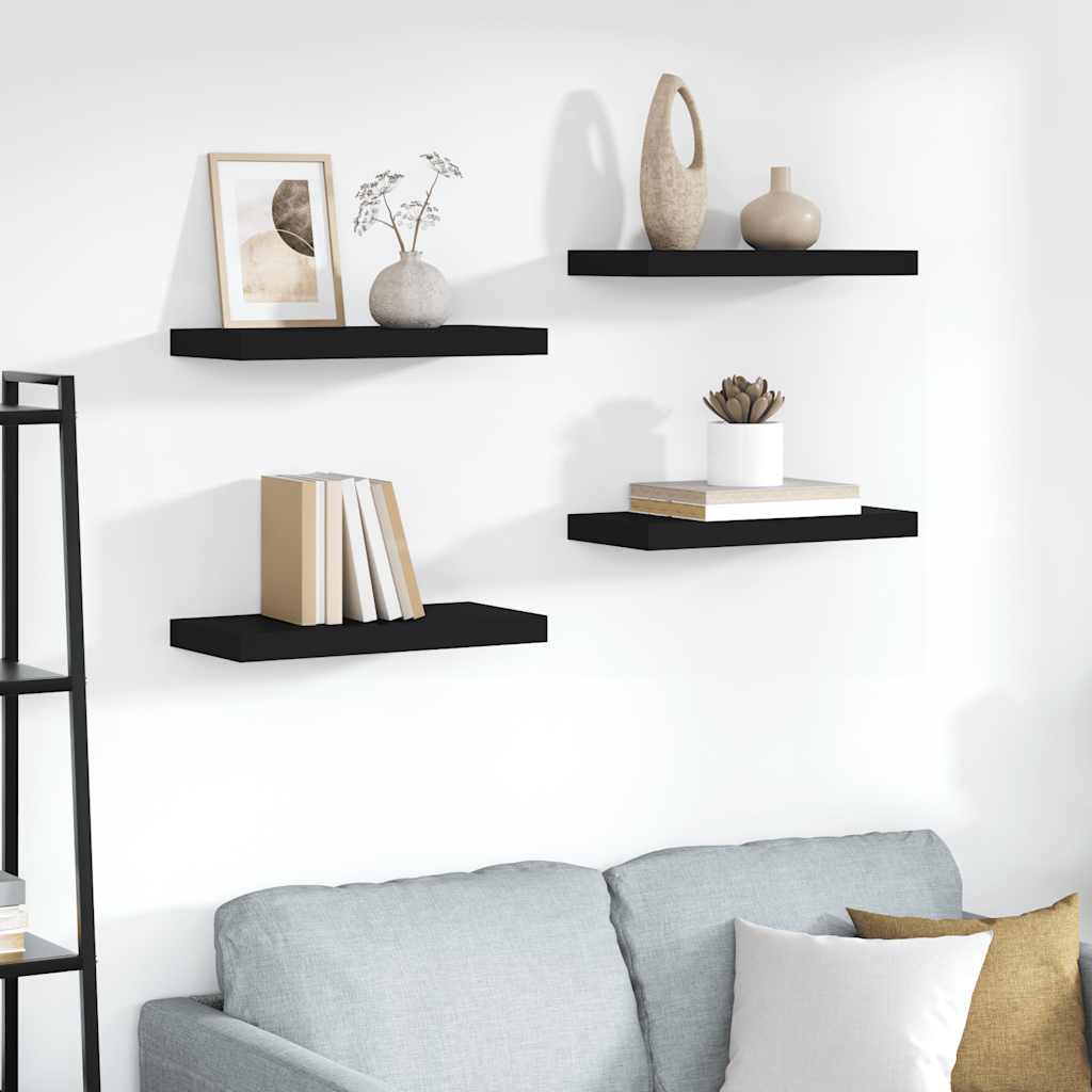 Plutajuće zidne police 4 kom crne 50 x 23 x 3,8 cm MDF