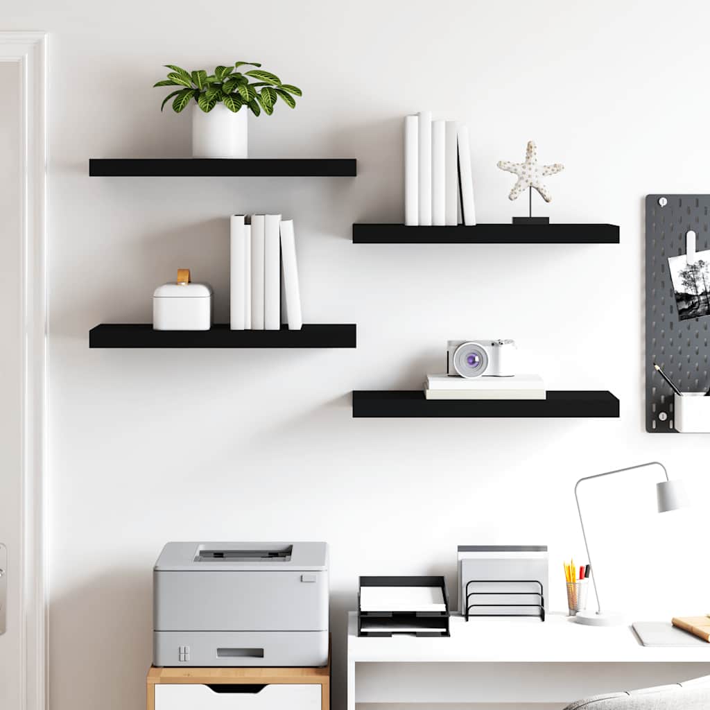 Plutajuće zidne police 4 kom crne 60 x 23,5 x 3,8 cm MDF