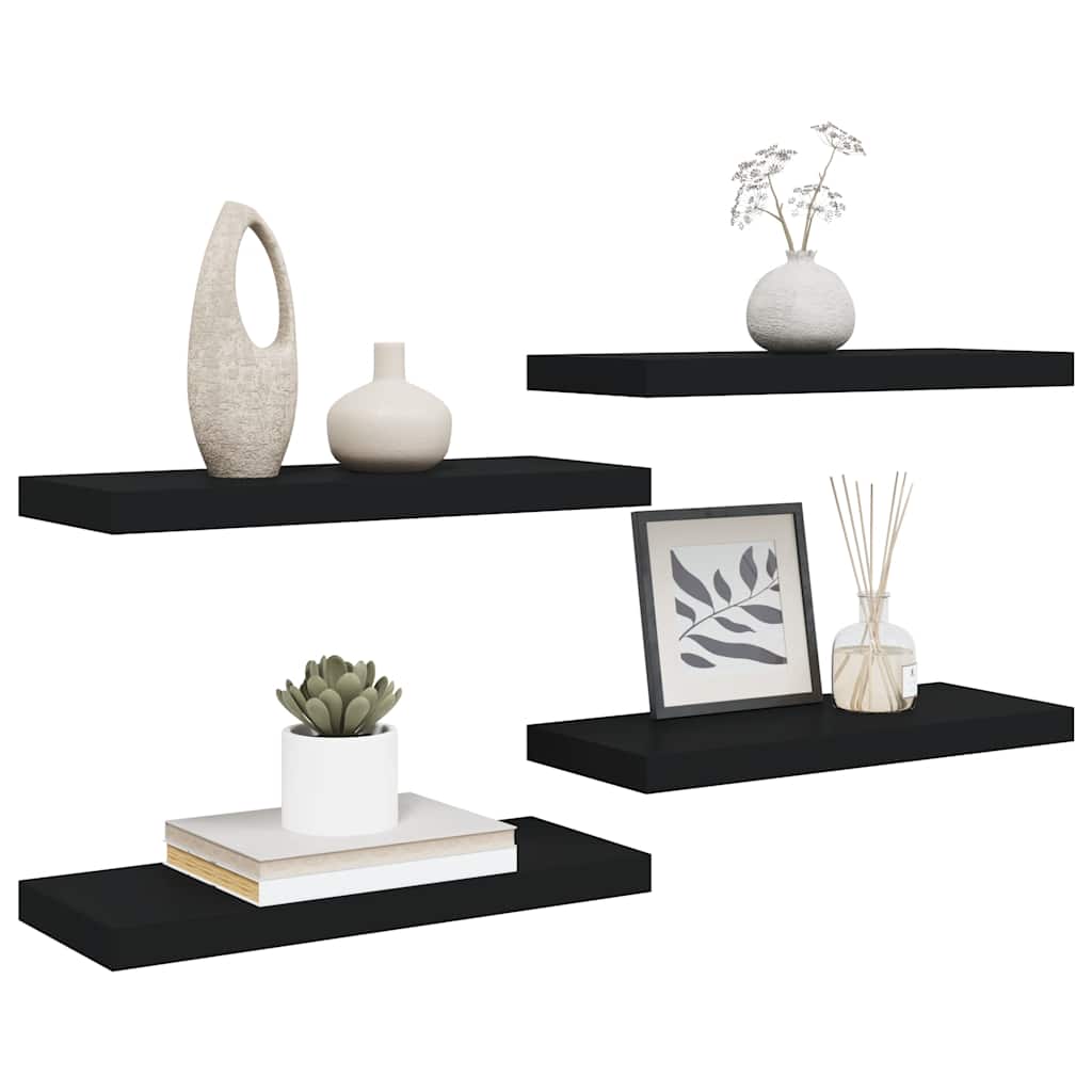 Plutajuće zidne police 4 kom crne 60 x 23,5 x 3,8 cm MDF